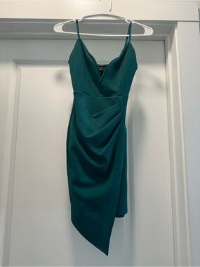 kahlia asymmetric cowl neck dress STYLE 019 // ASYMMETRIC COWL WITH RUCHING AT THE WAIST AND PEARL DETAI –  THE OWN STUDIO main image 0
